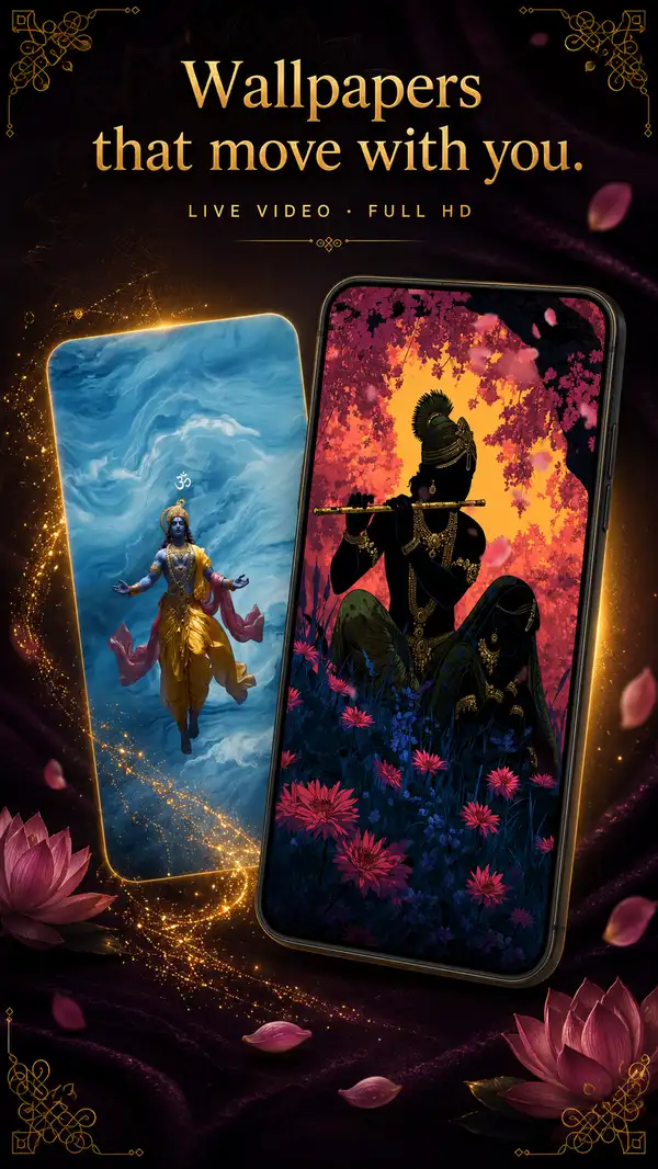 Arul promotional graphic for full HD live wallpapers, showing phones playing high-definition moving wallpapers.